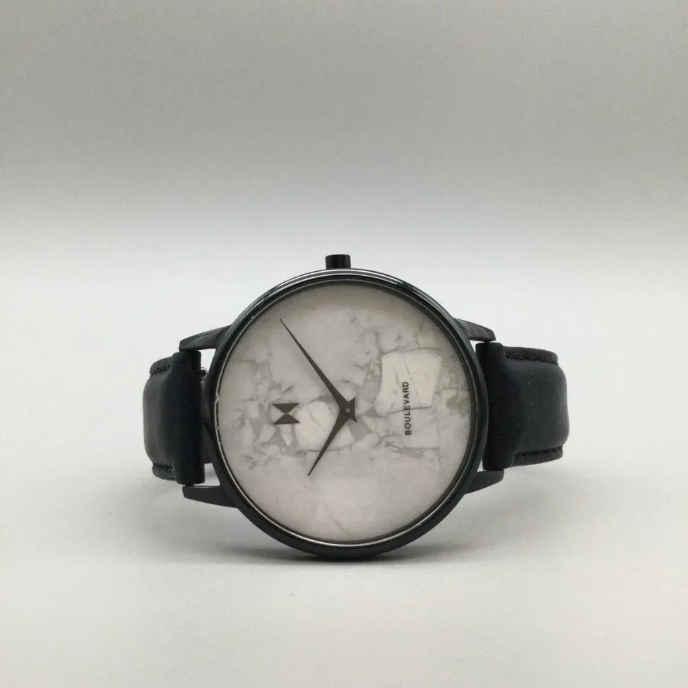 MVMT Boulevard Marble Watch Men 38mm Black Leather Band New Battery